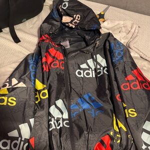 adidas Black Windbreaker with Multicolor Logo Print